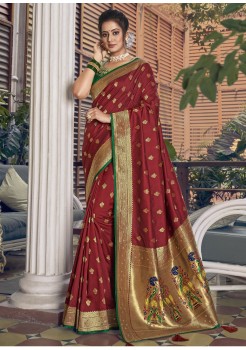 Maroon & Green Silk Saree